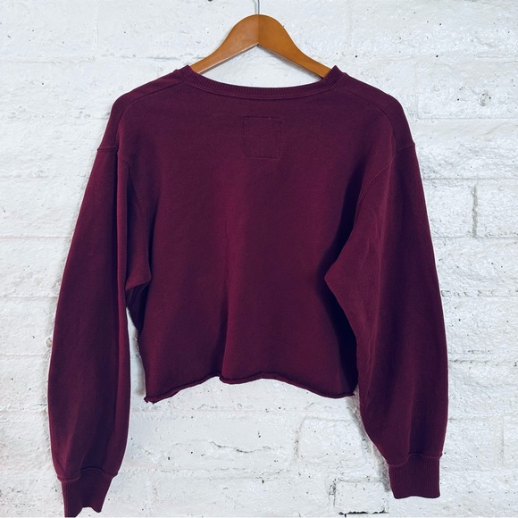 Hollister Cropped Sweatshirt Popover Women’s Size M Burgundy - Picture 4 of 7
